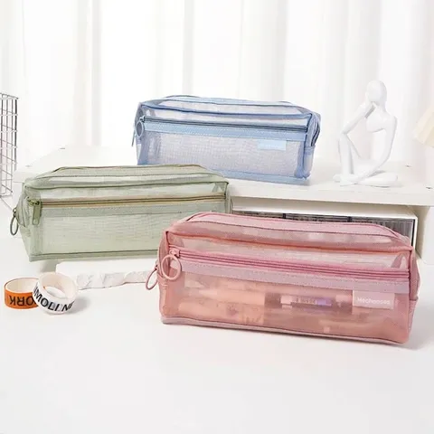 Grote Capaciteit Dubbellaags Mesh Etui Transparant Eenvoudige Briefpapier Opbergtas School Kantoor Studenten Organizer