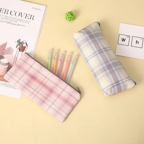 Geruit Etui Grote Capaciteit JK Stijl Polyester Briefpapier Tas Pen Organizer Pouch Voor Studenten Meisjes
