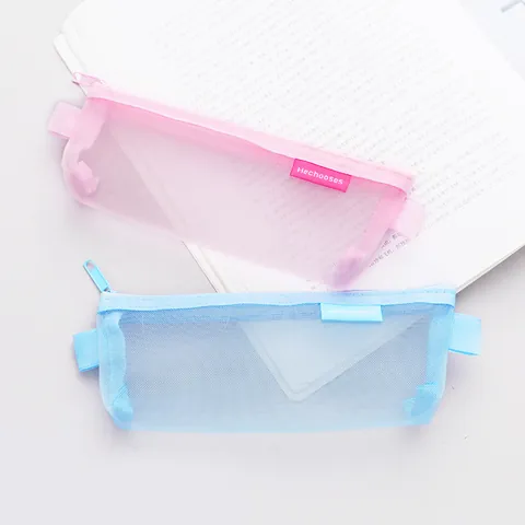 Minimalistisch Transparant Maas Etui Driehoekige Nylon Schrijfwaren Tas Grote Capaciteit Rits Make-up Tas Voor Kantoor School
