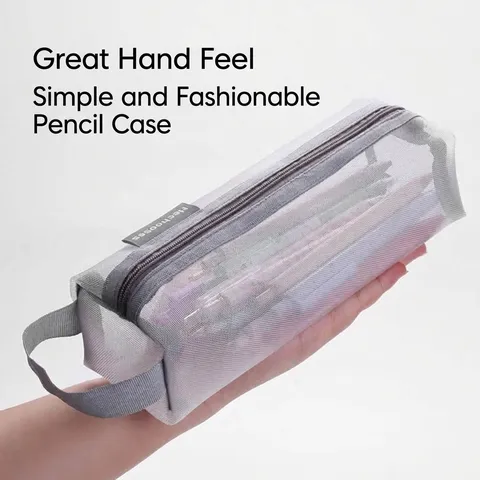 Koreaanse Minimalistische Transparante Gaas Etui Grote Capaciteit Nylon Briefpapier Organizer Tas Met Handriem
