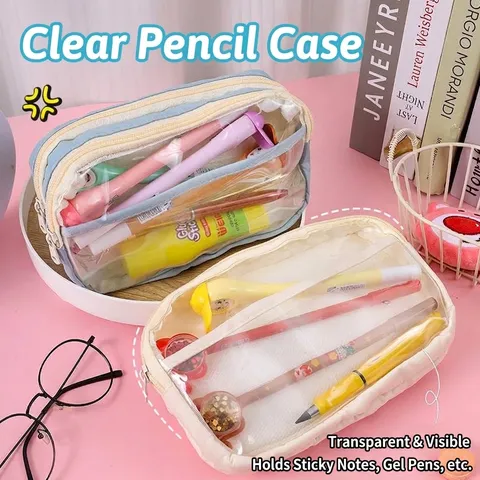 Koreaanse Stijl Drielaags Transparant Etui Grote Capaciteit PVC Kantoorbenodigdheden Opbergtas Voor School Meisjes Studenten