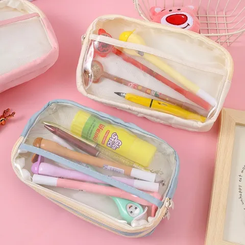 Koreaanse Stijl Drielaags Transparant Etui Grote Capaciteit PVC Kantoorbenodigdheden Opbergtas Voor School Meisjes Studenten