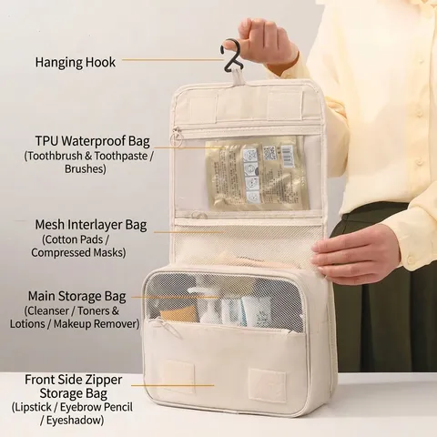 Hängender Kulturbeutel Wasserdicht Polyester Reise-Organizer Kosmetiktasche Mit Haken Tragbare Waschtasche Für Fitness Badezimmer Damen Herren