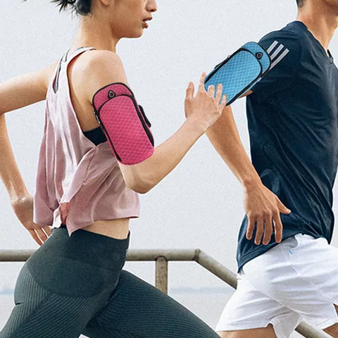 Sports Running Phone Arm Bag For Men Women Breathable Mesh Dual Layer Gym Fitness Armband Holder With Headphone Hole Outdoor Workout Smartphone Pouch