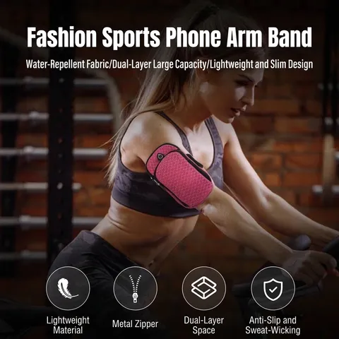 Sports Running Phone Arm Bag For Men Women Breathable Mesh Dual Layer Gym Fitness Armband Holder With Headphone Hole Outdoor Workout Smartphone Pouch