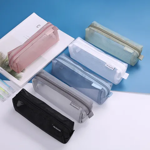 Eenvoudig Transparant Gaas Etui Grote Capaciteit Draagbare Nylon Schrijfwaren Opbergtas Voor Studenten Kantoor Schoolbenodigdheden