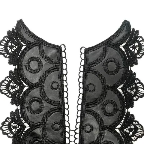 Black Water Soluble Lace Collar Flower Heavy Embroidery Applique Synthetic Leather Fake Collar Sewing Accessory For Women Dress