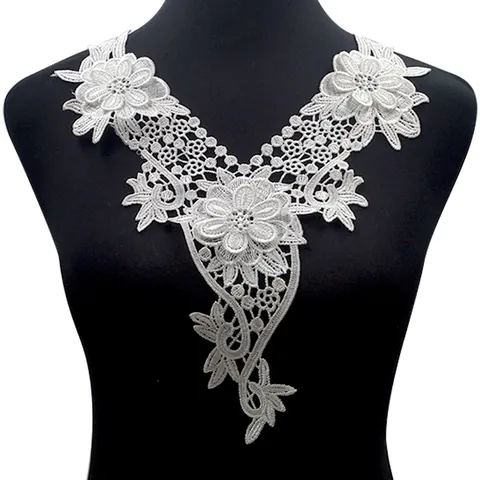 Elegant Lace Collar Flower V Neck Applique Gold Foil Embroidery Polyester Patch For Wedding Dress DIY Craft Accessory