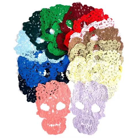 Gothic Skull Milk Silk Embroidered Patch 3D Hollow Water Soluble Lace Applique DIY Clothing Accessories Floral Corsage