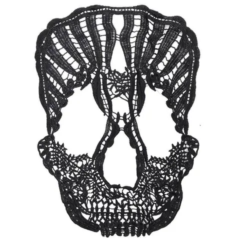Skull Milk Silk Embroidered Patch Gothic Water Soluble Lace Hollow Out Applique For DIY Apparel Decorative Accessories