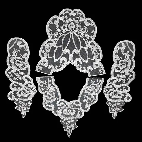 White Polyester Lace Collar Neckline Patches Front Back Neck Applique Sleeve Flower For DIY Dress Sewing Craft Accessory