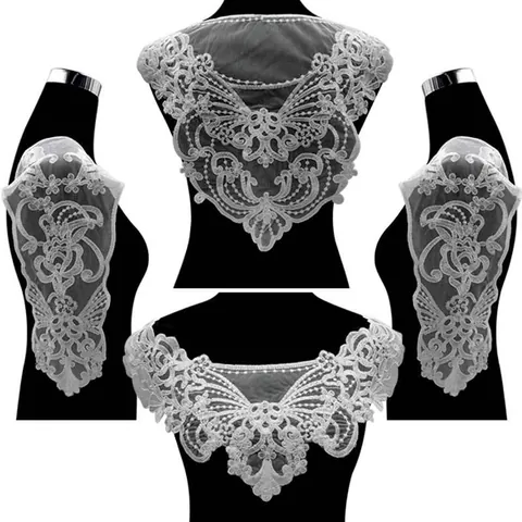 Vintage White Embroidered Water Soluble Lace Collar Flower Set Mesh Base Floral Trim Applique For Women Dress DIY Sewing Accessories