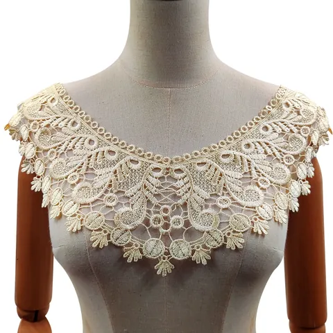 Elegant Embroidered Water-Soluble Lace False Collar Vintage Floral Cutout Apparel Trim Dress DIY Craft Patch Sewing Accessory For Women