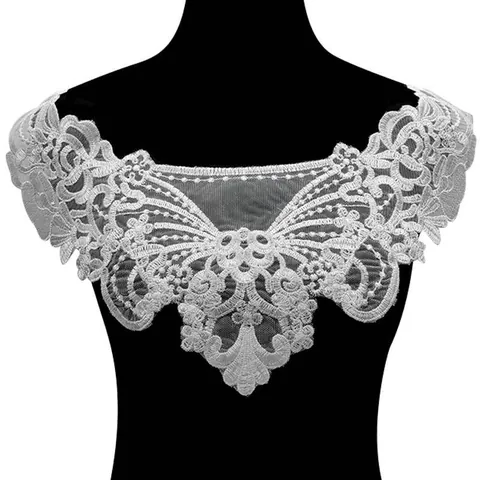 Vintage White Embroidered Water Soluble Lace Collar Flower Set Mesh Base Floral Trim Applique For Women Dress DIY Sewing Accessories