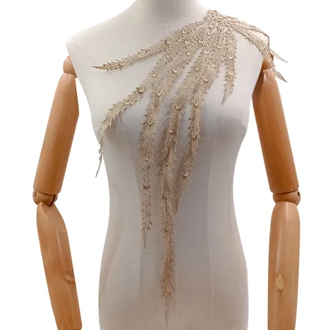 Wasserlösliche Gestickte Spitze Applikation Phönixschwanz Feder Muster 3D Ausgeschnitten Besatz Für Hochzeitskleid Abendkleid Bekleidungszubehör Basteln DIY Motiv