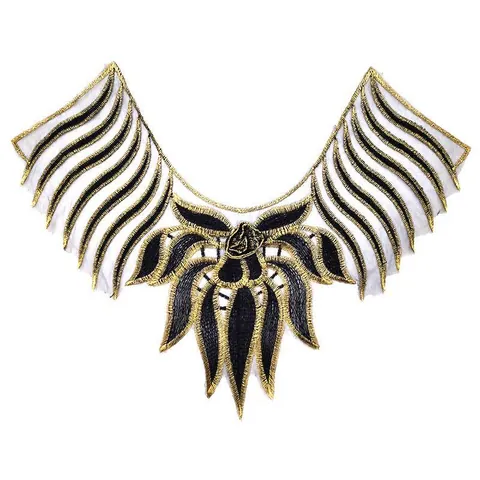 Black Gold Lace Embroidery Collar Applique Metallic Thread Floral Patch For Women Clothing DIY Sewing Accessory