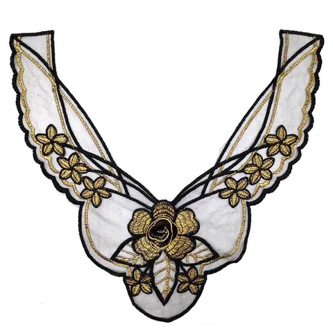 Water-Soluble Lace Collar Flower Gold Thread Mesh Embroidery Floral Patch DIY Sewing Accessory For Women Dress Decoration