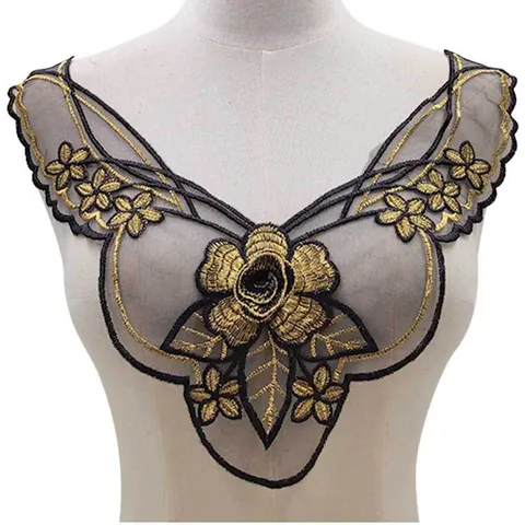 Water-Soluble Lace Collar Flower Gold Thread Mesh Embroidery Floral Patch DIY Sewing Accessory For Women Dress Decoration