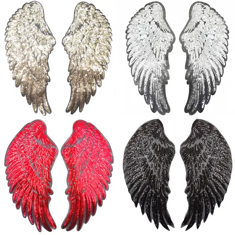 Glänzende Pailletten Gestickte Engel Flügel Aufnäher Symmetrische Große Feder Abzeichen DIY Bekleidung Motiv Für Party Kleid Zubehör