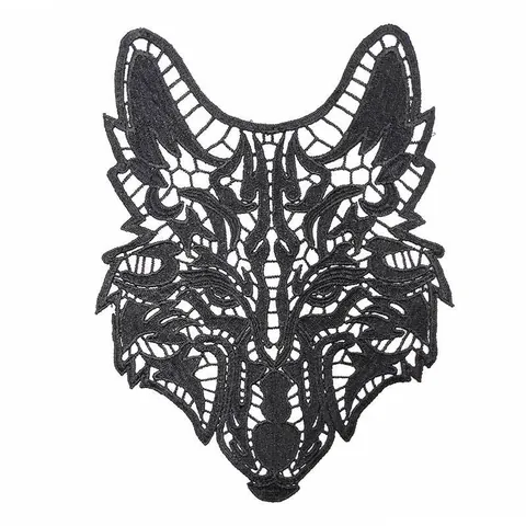 Wolf Head Water Soluble Lace Embroidery Patch Hollow Out DIY Apparel Accessory Polyester Floral Applique Chest Flower Sewing Supply
