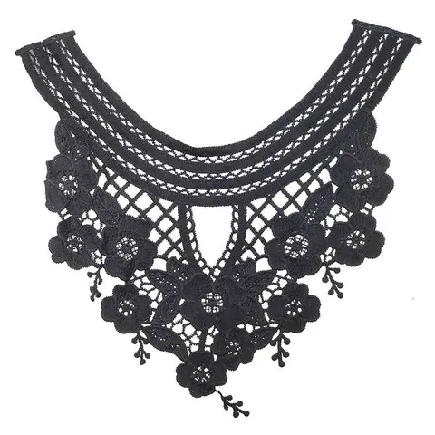 3D Hollow Floral Embroidered Water Soluble Lace Collar Milk Silk DIY Sewing Craft Apparel Accessories Trim For Dresses White Black