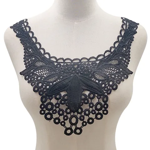 Milk Silk Lace False Collar Water Soluble Embroidery Beaded Floral Hollow Out Neckline Decorative Clothing Accessory