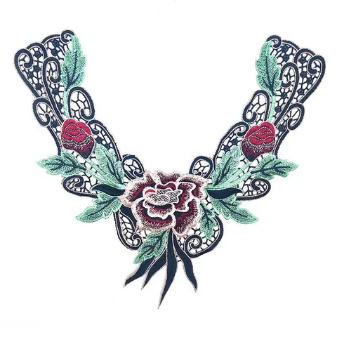 Heavy Embroidered Water-Soluble Lace False Collar Colorful 3D Rose Flower Embroidery Patch DIY Apparel Sewing Fabric Accessory For Women