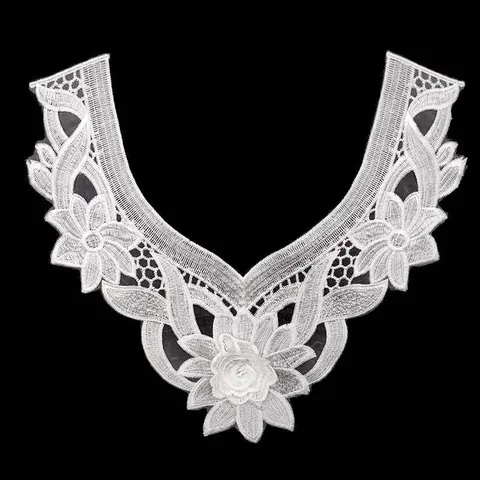 Water Soluble Lace Collar Embroidered Floral Applique Polyester Organza Mesh Hollow Out DIY Sewing Craft Accessories