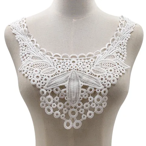 Milk Silk Lace False Collar Water Soluble Embroidery Beaded Floral Hollow Out Neckline Decorative Clothing Accessory