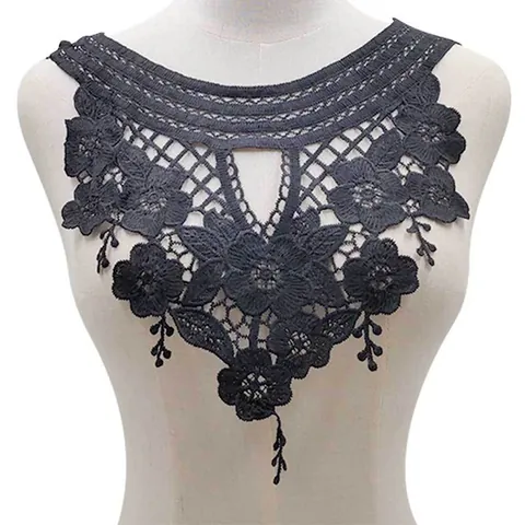 3D Hollow Floral Embroidered Water Soluble Lace Collar Milk Silk DIY Sewing Craft Apparel Accessories Trim For Dresses White Black