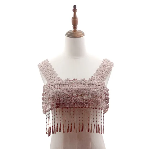 Milk Silk Water Soluble Embroidered Lace Collar DIY Floral Applique Hollow Out Fake Collar With Tassels For Dress Accessories