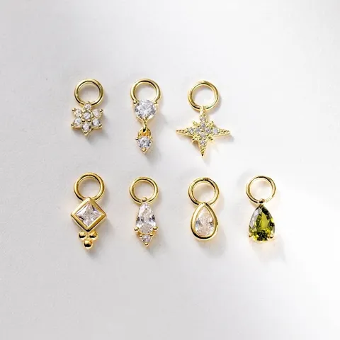 Mini Ciondoli in Argento Sterling 925 Placcato Oro 18K Per Gioielli Fai-Da-Te Strass Stella Fiore Pendente Goccia d'Acqua