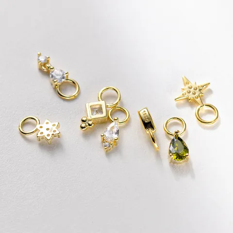 Mini Ciondoli in Argento Sterling 925 Placcato Oro 18K Per Gioielli Fai-Da-Te Strass Stella Fiore Pendente Goccia d'Acqua
