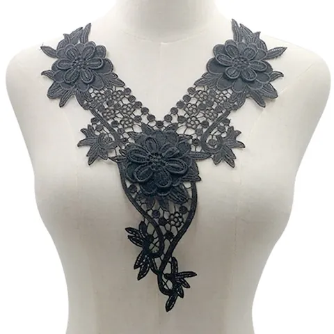 Elegant Lace Collar Flower V Neck Applique Gold Foil Embroidery Polyester Patch For Wedding Dress DIY Craft Accessory