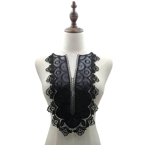Black Water Soluble Lace Collar Flower Heavy Embroidery Applique Synthetic Leather Fake Collar Sewing Accessory For Women Dress