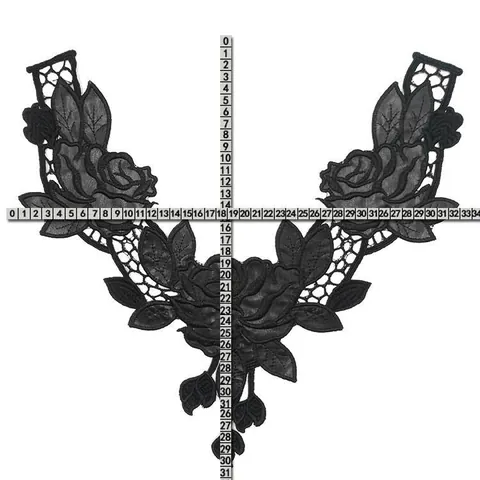 Heavy Work Black PU Leather Lace Collar Flower Patch Embroidery Applique Clothing Accessories Water Soluble Rose Floral Lace Trim For Dresses