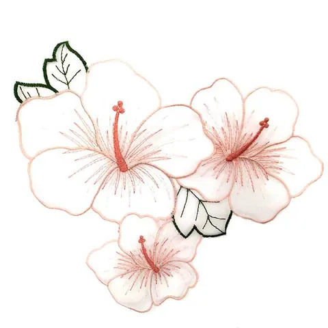 Organza Ricamo Idrosolubile Fiore Di Ibisco Foglia Di Monstera Toppa Fai Da Te Pizzo Applique Accessori Per Decorazione Abbigliamento
