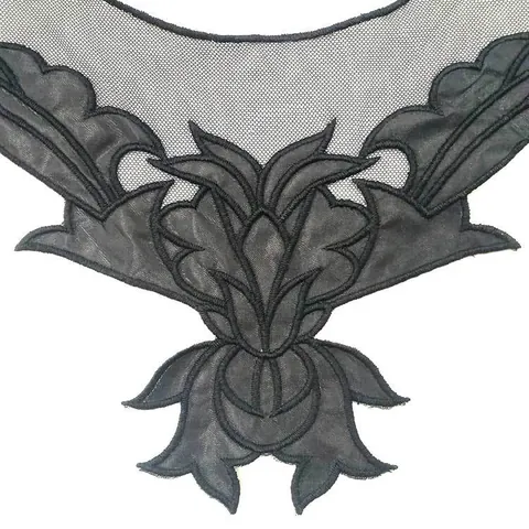 Zwarte Polyester Geborduurde Halslijn Bloem Wateroplosbaar Kant Valse Kraag Applicatie Bloemen Blad Voor Dames Kleding Decoratie