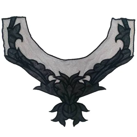 Zwarte Polyester Geborduurde Halslijn Bloem Wateroplosbaar Kant Valse Kraag Applicatie Bloemen Blad Voor Dames Kleding Decoratie