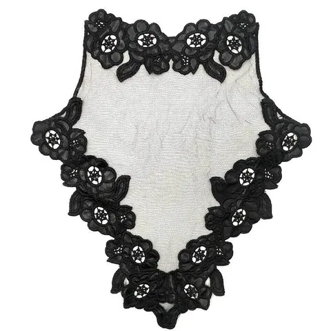 Elegante Cuello Falso de Encaje Floral Bordado Negro para Mujer Accesorios de Ropa DIY Aplique de Cuero Artificial Decoración de Escote