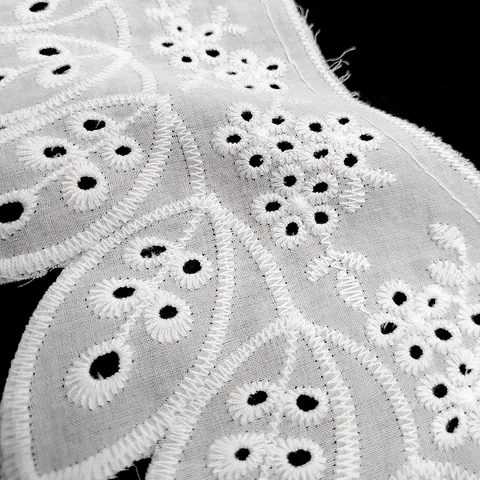 Cuello Falso de Algodón Bordado con Ojales Aplique de Encaje Floral Blanco Accesorios de Costura DIY Cuello de Hombro para Mujer