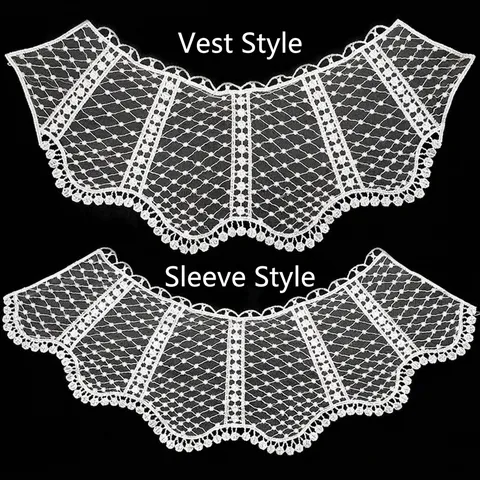 Elegant White Polyester Mesh Water Soluble Lace Embroidery False Collar For Women DIY Sewing Floral Lace Applique Dress Decoration