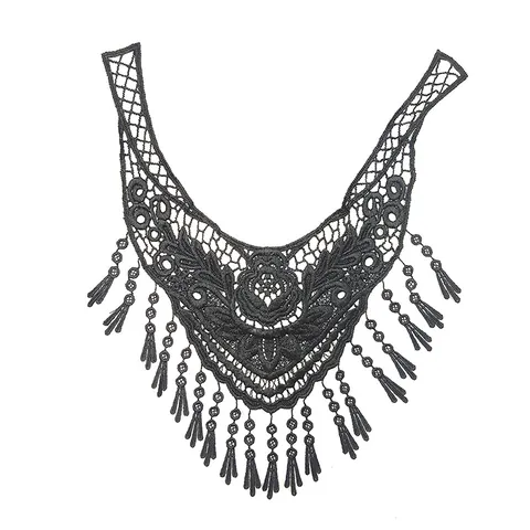 Water Soluble Lace Collar Polyester Silk 3D Hollow Embroidered Floral Fake Collar With Tassel Fringe DIY Sewing Accessory