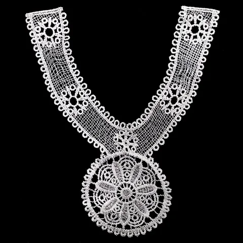 White Water Soluble Lace Collar Flower Embroidered Applique 3D Hollow Embroidery Fake Collar DIY Sewing Craft Accessory For Women Apparel Decor
