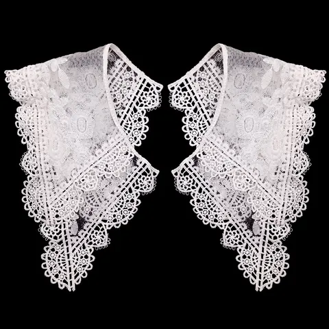 Blanc Double Couche Maille Diamant Broderie Épaule Fleur Dentelle Faux Col Hydrosoluble Ajouré Floral Patchs DIY Accessoires