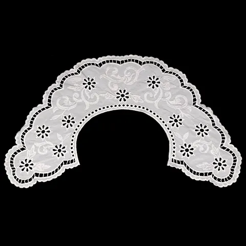 Elegante Cuello Falso de Poliéster Blanco con Bordado de Ojales Floral Hueco Borde Festoneado Encaje para Mujer