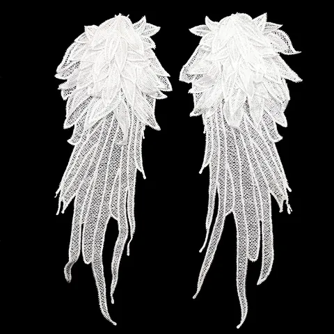 Heavy Work Angel Wings Water-Soluble Lace Embroidery Patches For Clothing DIY Lace Applique Trims Symmetric Feather Pattern Decor
