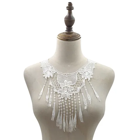 Vintage Elegant Water Soluble Lace Tassel Applique Embroidered Hollow Out Fake Collar For DIY Garment Trims Material Accessories