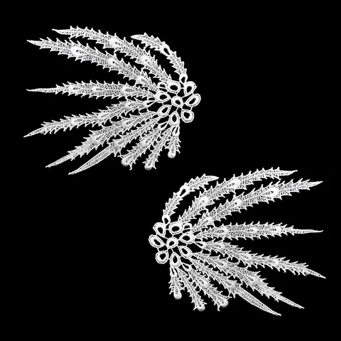 White Polyester Water Soluble Lace Wings Flower Patch Embroidered Hollow Out Applique For DIY Clothing Accessories Decoration
