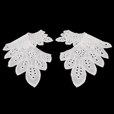 Cuello Falso de Algodón Bordado con Ojales Aplique de Encaje Floral Blanco Accesorios de Costura DIY Cuello de Hombro para Mujer